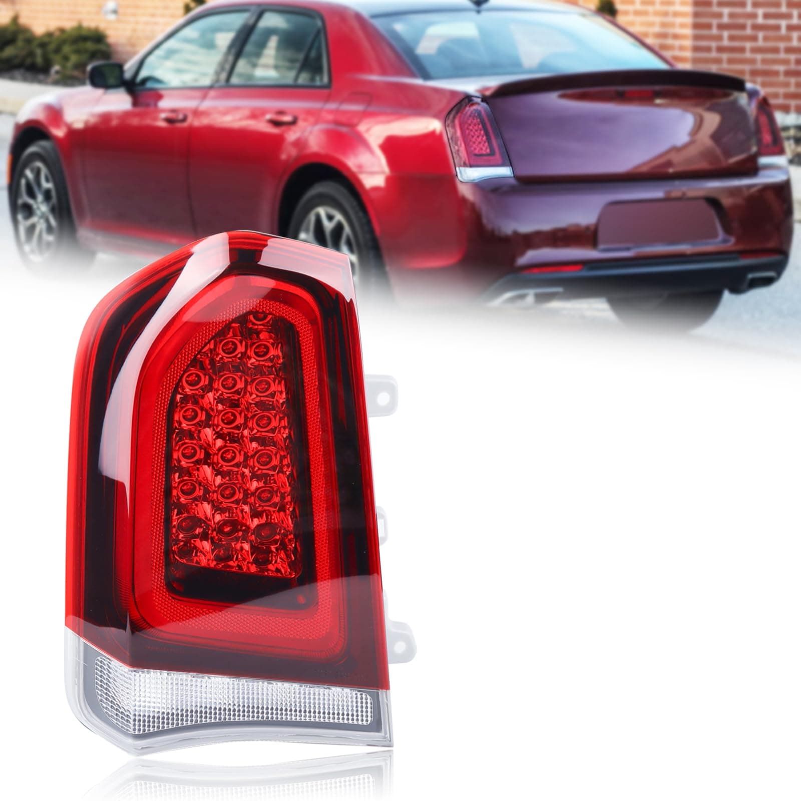 Full LED Black Bezel Tail Light Rear Lamp Assembly Compatible with 2015-2023 Chrysler 300 Left Driver Side 68225359AC