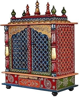 Home and Bazaar Rajasthani Ethnic Handcrafted Wooden Temple/Mandir/Pooja Ghar/Mandapam (Multicolor09)
