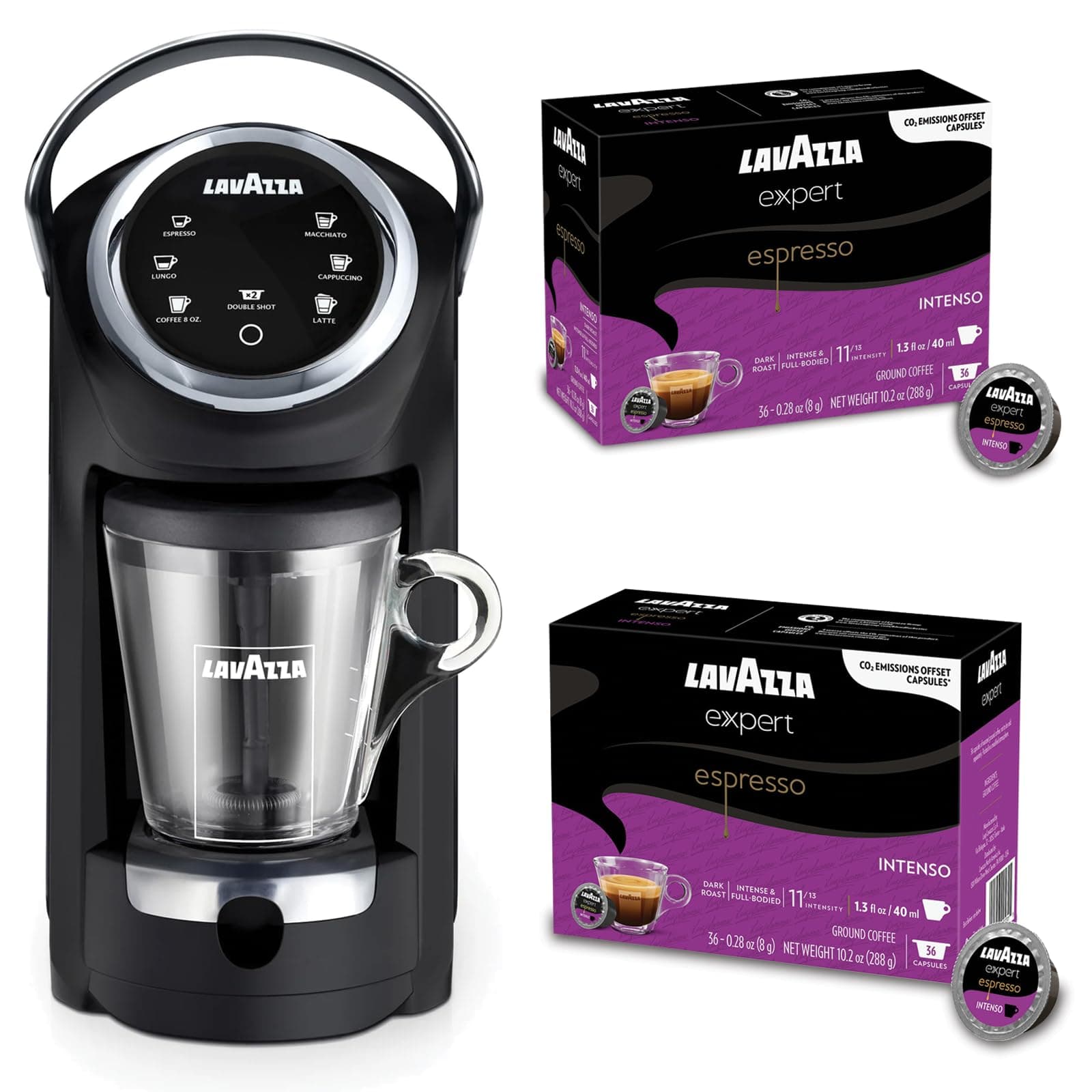 Classy Plus Coffee Maker – 72 Count Intenso Espresso Capsules – Dual Brew Espresso & Lungo Machine Compatible Expert Capsules