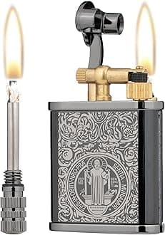 2 in 1 Lighter Permanent Match Antique Style Lift Arm Kerosene Lighter with Permanent Match (Black Ice ST. Benedicti)