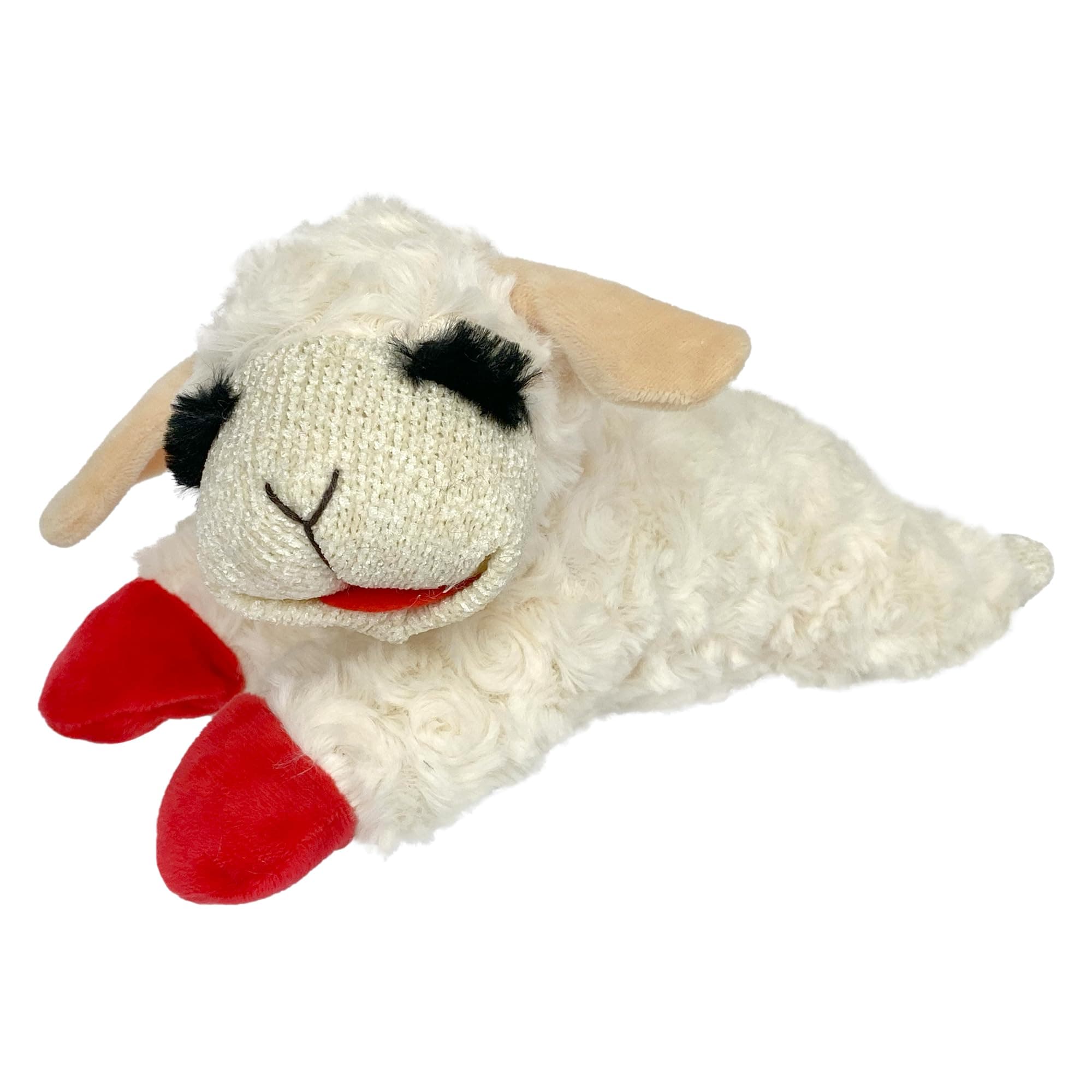 Lambchop White/Tan Dog Toy Soft Safe Plush Cuddly Squeaky Interactive Fun Playtime Games for Small Medium Breeds - 10'