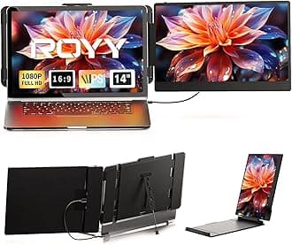 ROYY Dual Monitor Laptop Screen Extender - 14 Inch Portable Monitor IPS FHD 1080P Display Attached Extra Extended Screen USB-C/HDMI Port Compatible with Wins Mac Dex Chrome Work