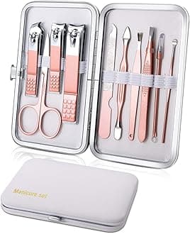 Manicure Set 10pcs Professional Nail Clippers Kit Pedicure Care Tools-Stainless Steel Grooming Tools for Travel (White)