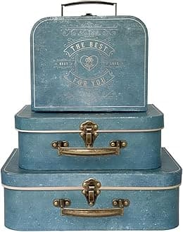Paperboard Suitcases, Vintage Decorative Box Set of 3 Storage Boxes with Lids, Cardboard SuitcaseS, Memento Box Keepsake Box Photo Storage Box Hat Boxes Home Decoration, Vintage Suitcases (Blue)