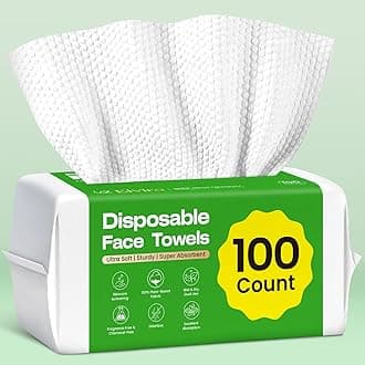 Elvira 100 Count Disposable Face Towels, Biodegradable Skincare Facial Cleansing Towels, Ultra Soft & Thick Makeup Remover Dry Wipes, Lint-Free & Vegan for Sensitive Skin, Travel Essential