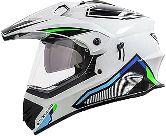 Racer Off Road ISI Certified Motocross Double Visor Full Face Graphic Helmet Outer Clear Visor and Inner Silver Sun Shield