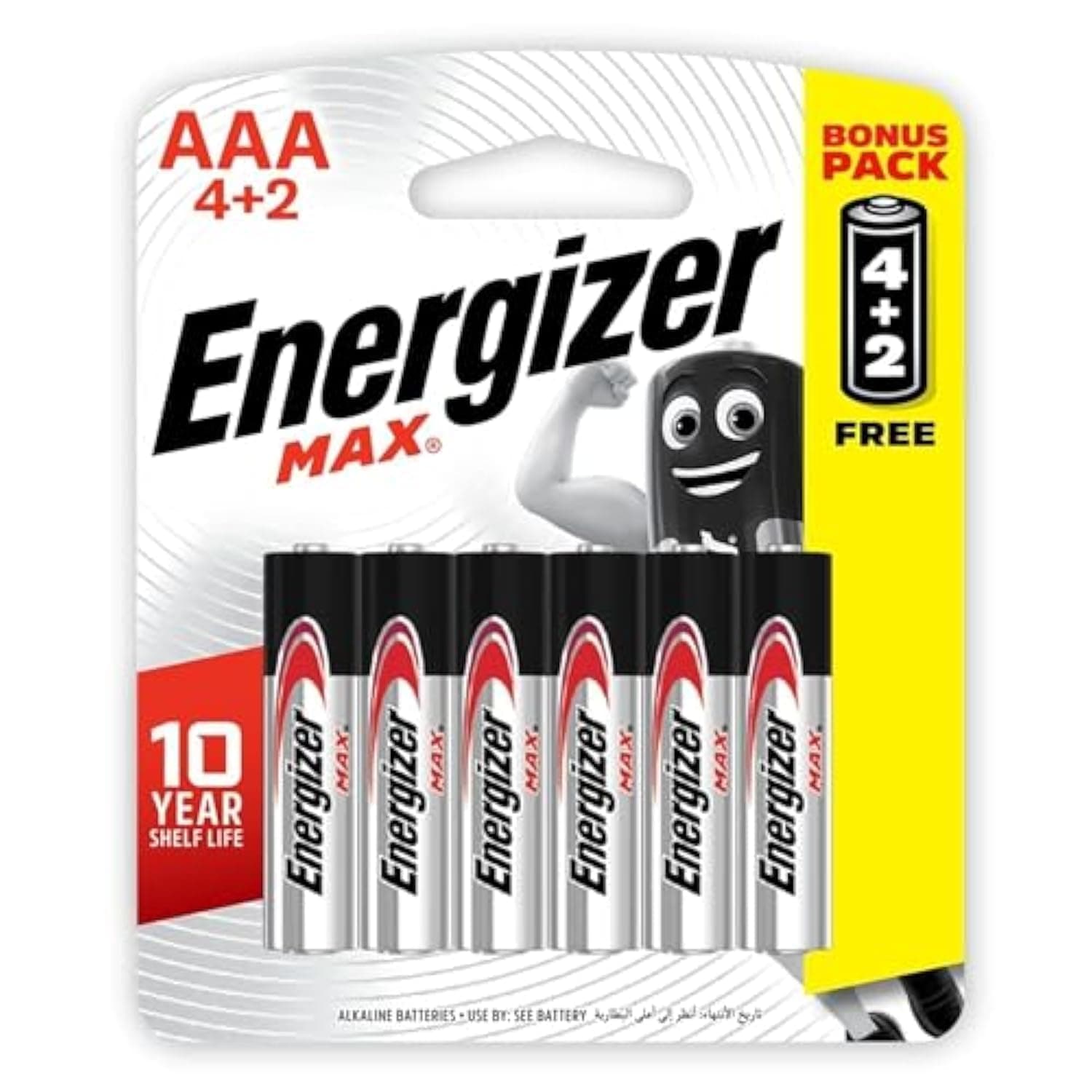 Energizer E92BP6 Max 1.5V Alkaline AAA Batteries, 6 Pieces - Black