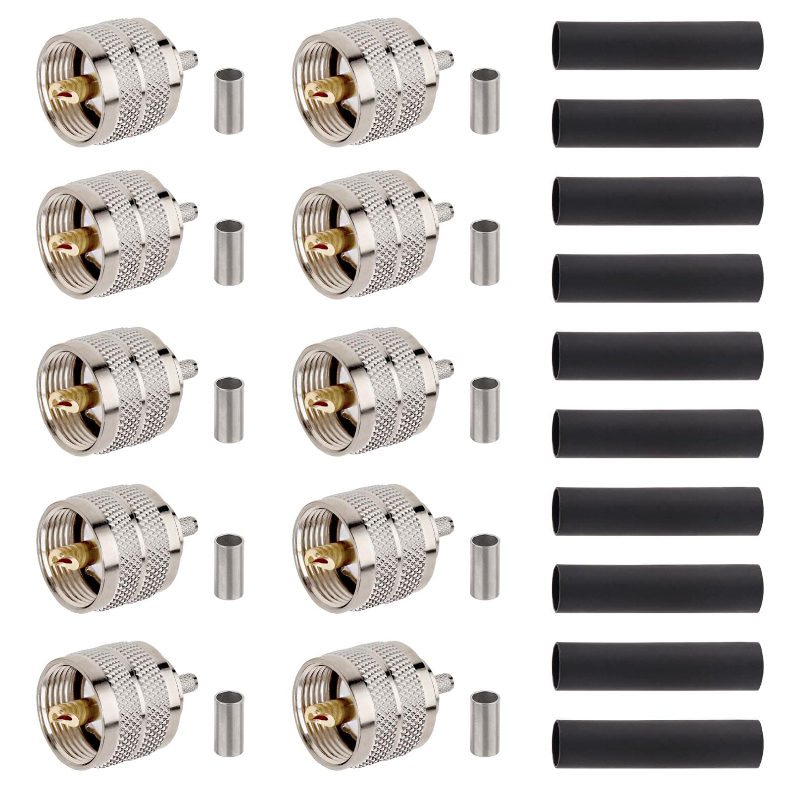 MOOKEERF PL-259 UHF Male Plug Crimp Coax Connector Adapter for RG58 LMR195 RG400 3D-FB KSR195 Cable (Pack of 10)