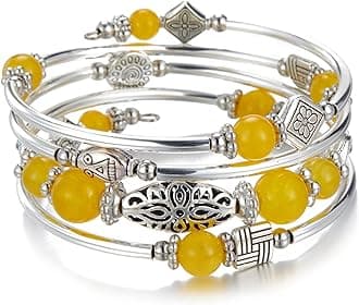 BULINLIN Layered Wrap Bangle Turquoise Bracelet - Bead Bracelet with Natural Agate Stone, Gifts For Women