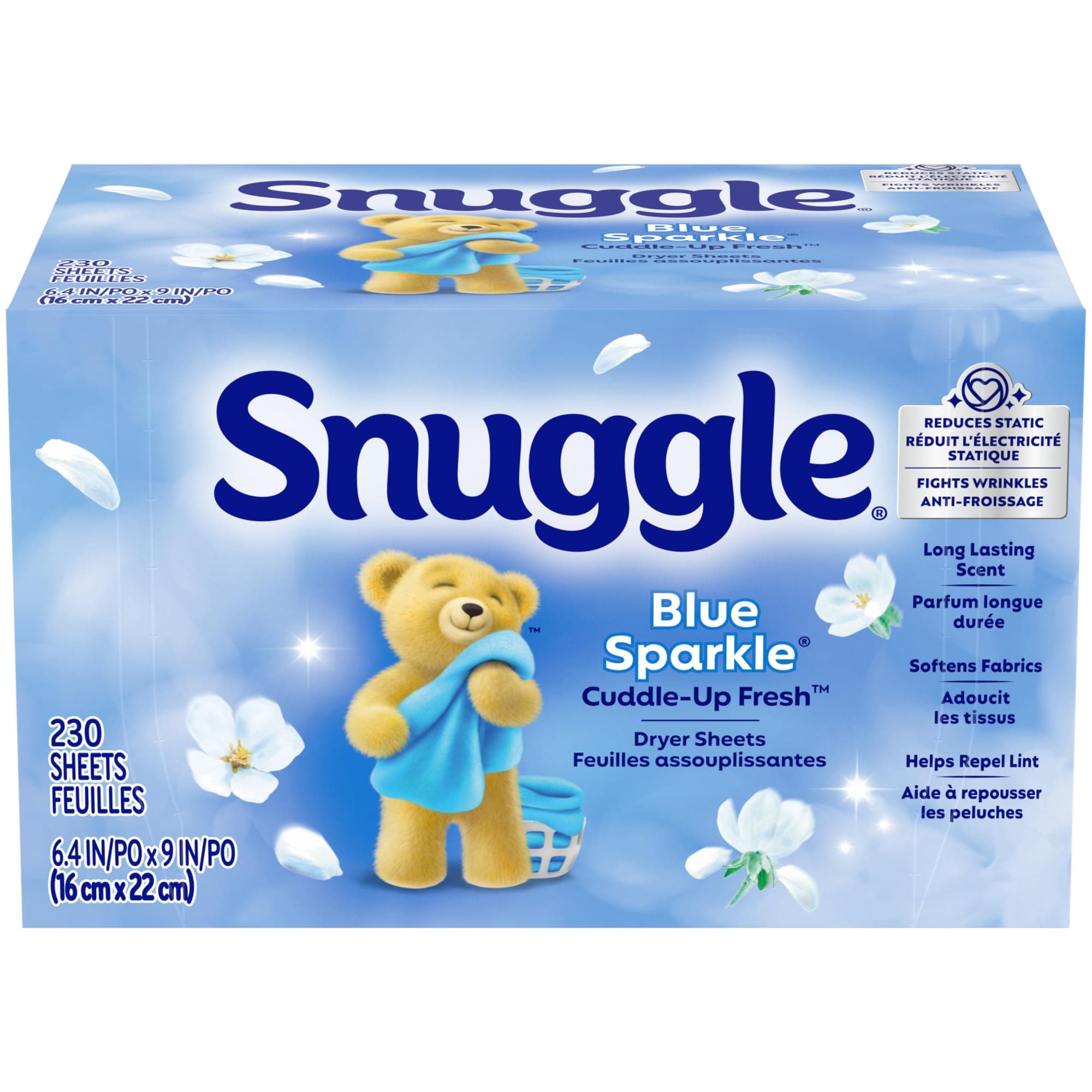 Snuggle Fabric Softener Dryer Sheets, Blue Sparkle, 230 Count