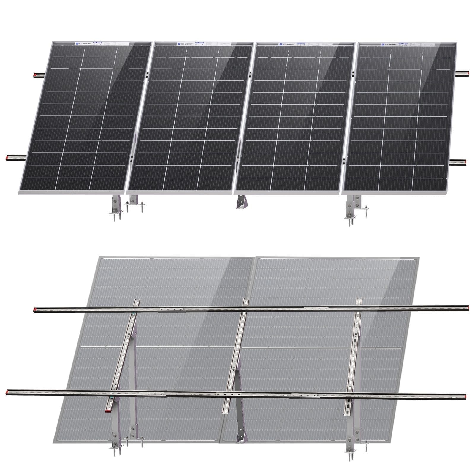 ECO-WORTHY Upgraded Solar Ground Mount Adjustable Multi-Pieces Solar Panel Mounting Brackets Kit System for 4pcs 200W/3pcs 300W/2pcs 400W Solar Panels for Ground,Open Space, Cabins and Backyard Sheds