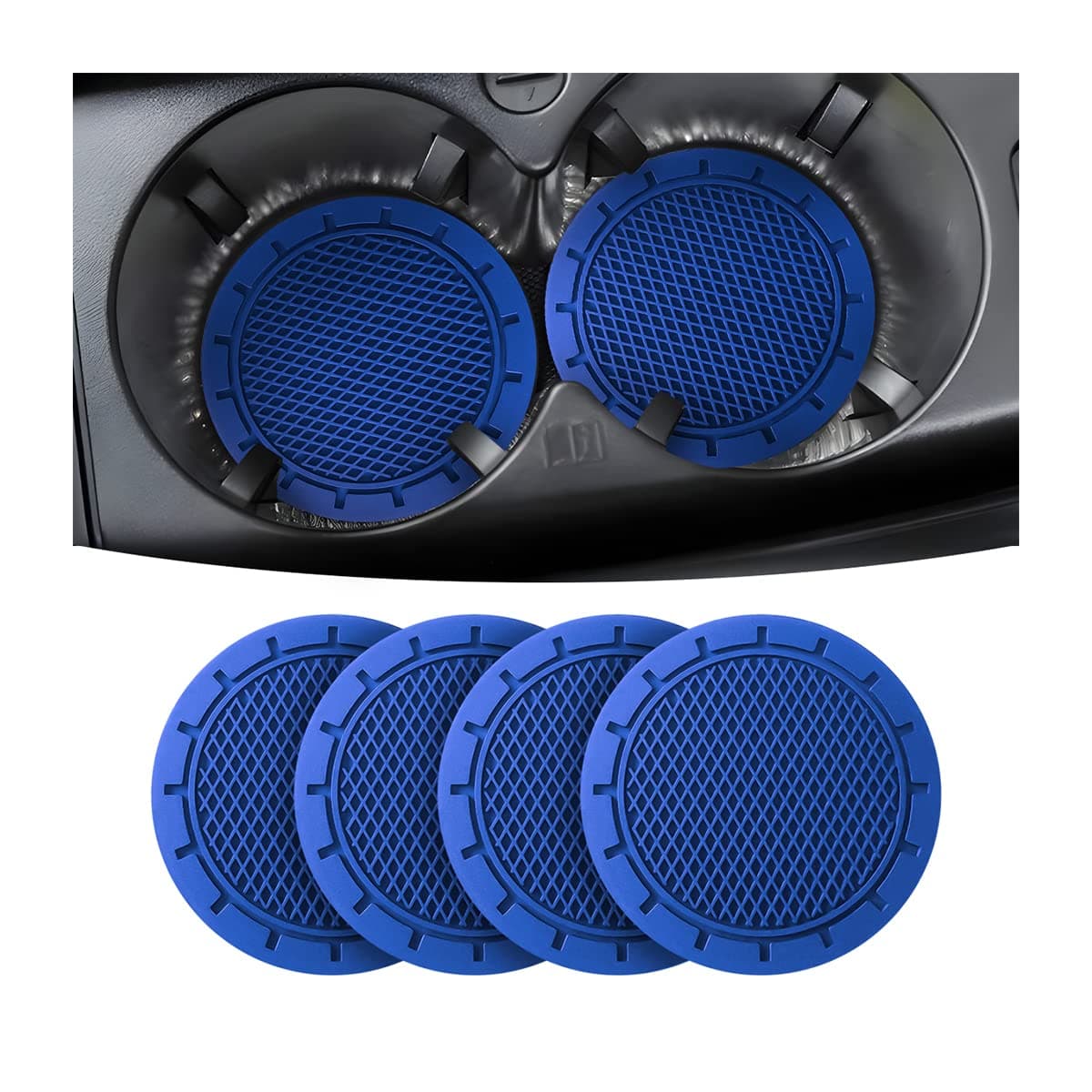 4 Pack Car Cup Holder Coaster, 2.75 Inch Diameter Non-Slip Universal Insert Coaster, Durable, Suitable for Most Car Interior, Car Accessory for Women and Men (Deep Blue)