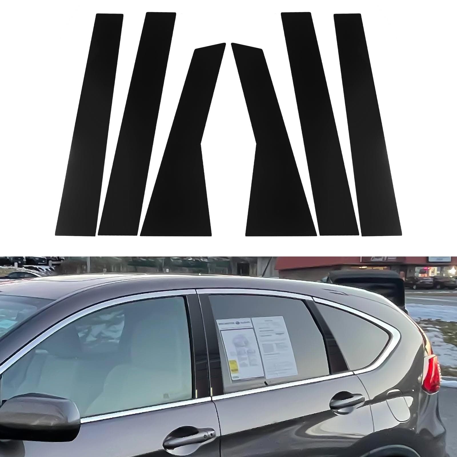 x xotic techPillar Post Side Door Window Cover Trim Pre-Cut Molding, Compatible with Honda CRV 2012-2016 (Glossy Black)