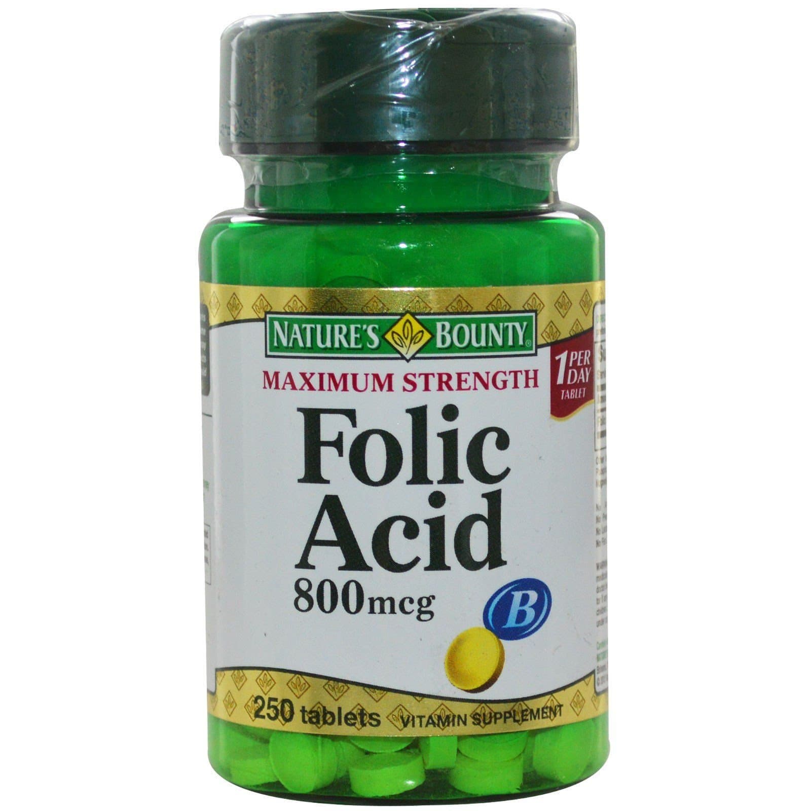 Folic Acid 800 mcg Tablets Maximum Strength 250 ea (Pack of 5)
