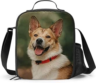 Cheerful Dog Lunch Box - Insulated Lunch Box for Kids Funny 3D Design with Side Pocket & Shoulder Strap Lunch Bag Perfect for School/Camping/Hiking/Picnic/Beach/Travel