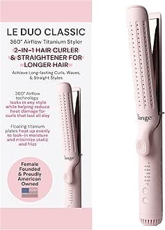 Le Duo Grande 360° Airflow 2 in 1 Straightener and Curler | 1 Inch Curling Wand & Titanium Flat Iron with 5.3" Plates | Hair Straightener & Curler for Long Hair (Blush)