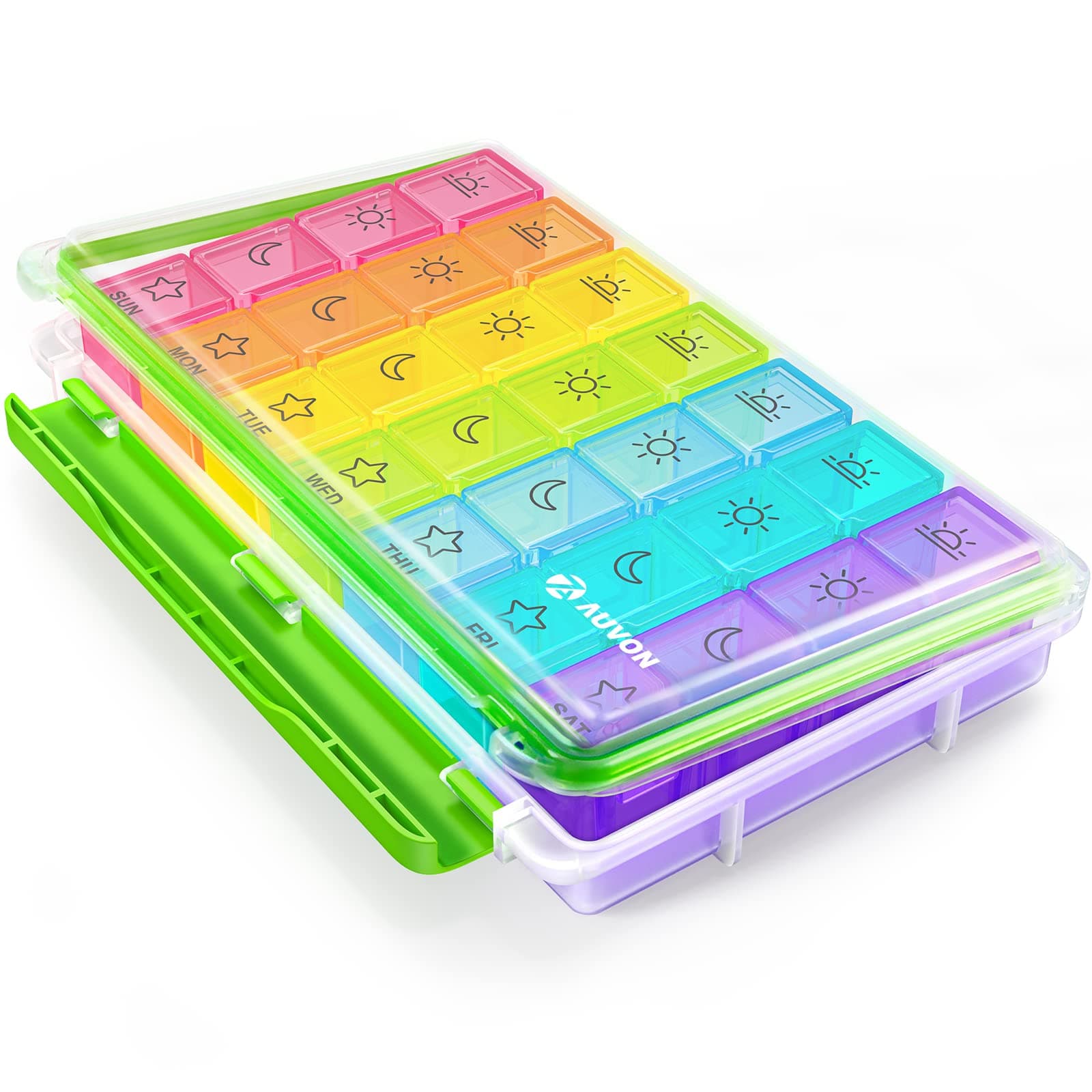 AUVON Pill Boxes 7 Day 4 Times A Day,Portable Weekly Pill Box Organiser with Moisture-Proof Design and Large 28 Compartments to Hold Vitamins, Supplements and Medication