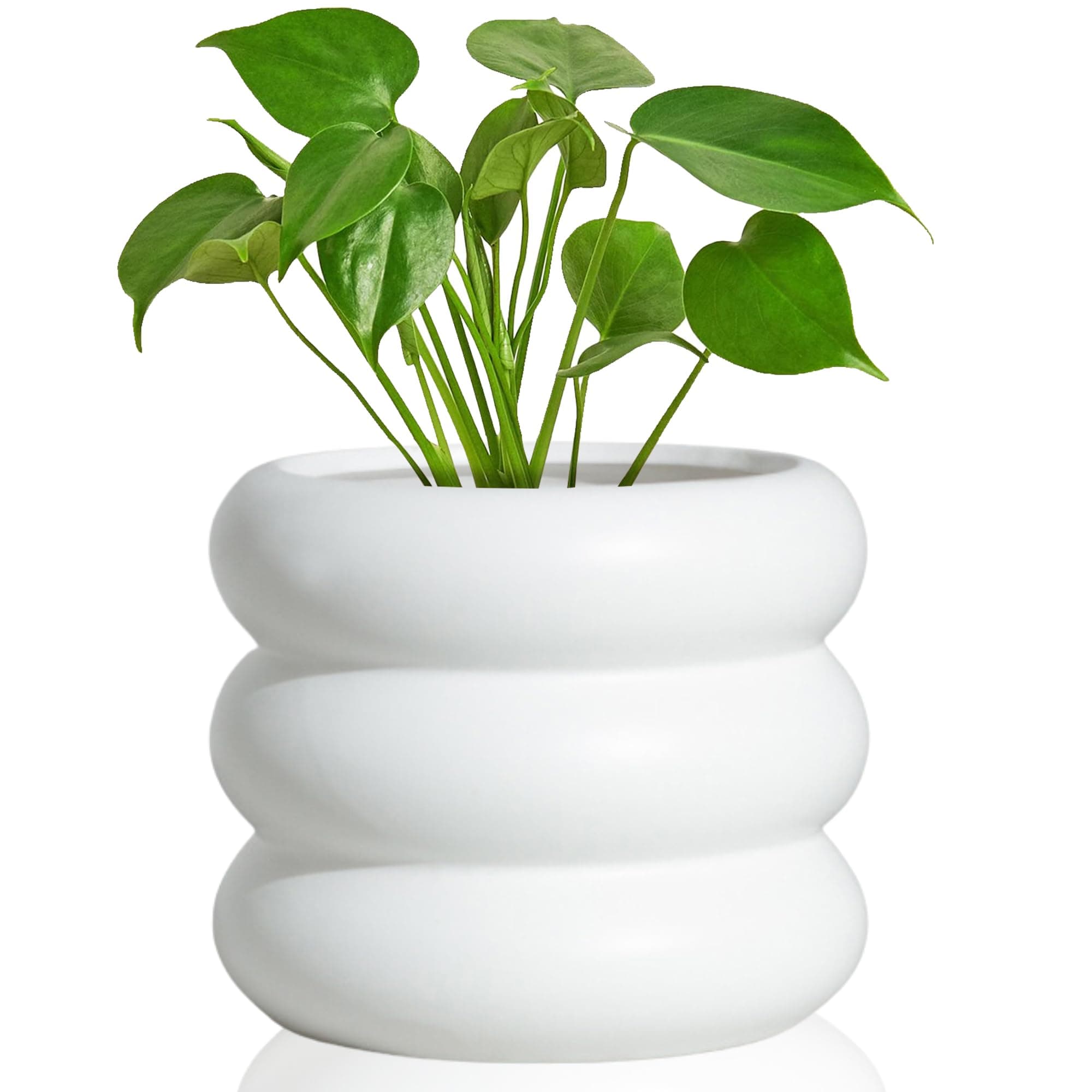 6.5 Inch Modern White Ceramic Planter Pot with Drainage Holes, Suitable for Indoor Plants, Cute Unique Planters for Home & Office Decor