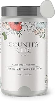 Country Chic All-in-One Chalk Paint for Furniture, Cabinets, Home Decor, Eco-Friendly, Matte Finish, Built-In Primer & Top Coat for Wood, Metal - Lazy Linen (Light Grey) - Quart 32 oz (950 ml)