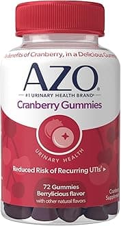 AZO Cranberry Urinary Tract Health Gummies Dietary Supplement, 2 Gummies = 1 Glass of Cranberry Juice, Helps Cleanse & Protect, Natural Berrylicious Flavor, Non-GMO, 72 Gummies