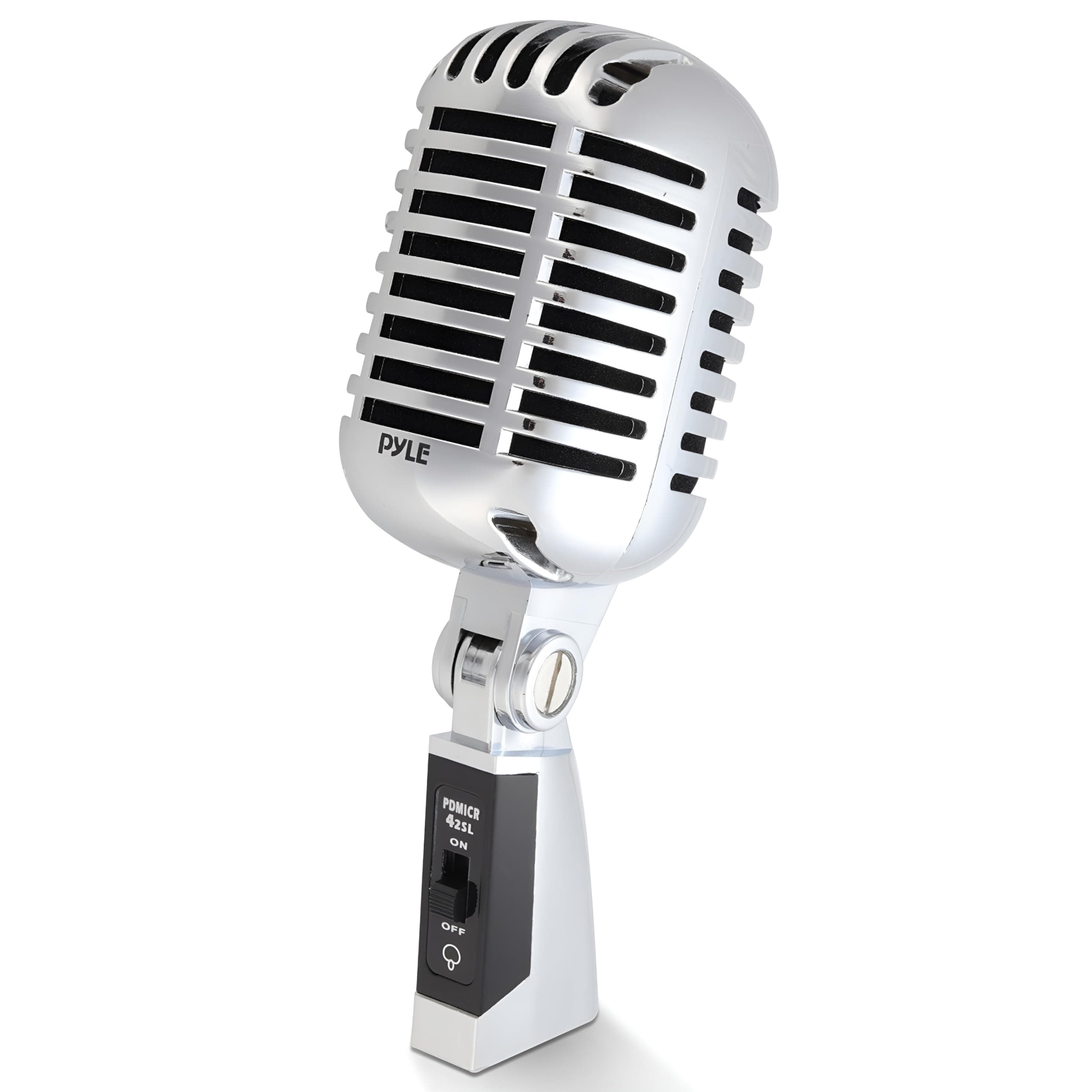 Classic Retro Dynamic Vocal Microphone - Old Vintage Style Unidirectional Cardioid Mic with XLR Cable - Universal Stand Compatible - Live Performance In Studio Recording - PDMICR42SL (Silver)