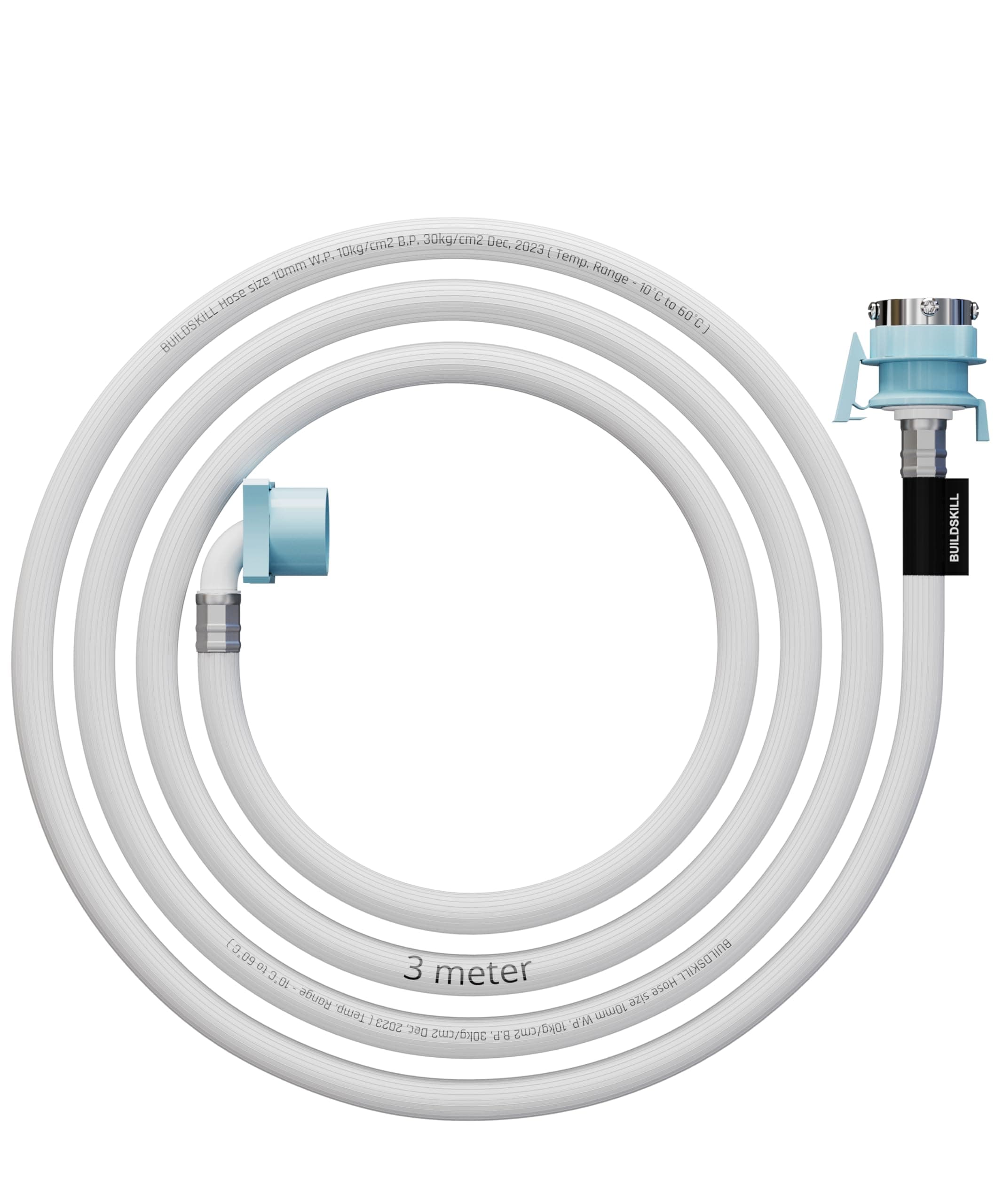 Buildskill Fully Automatic Washing Machine Pipe Inlet - 3M Length, Burst Proof & Anti Kink Washing Machine Inlet Pipe, Hot & Cold Washing Machine Water Inlet Pipe, Pressure Resistant (Pack of 1)