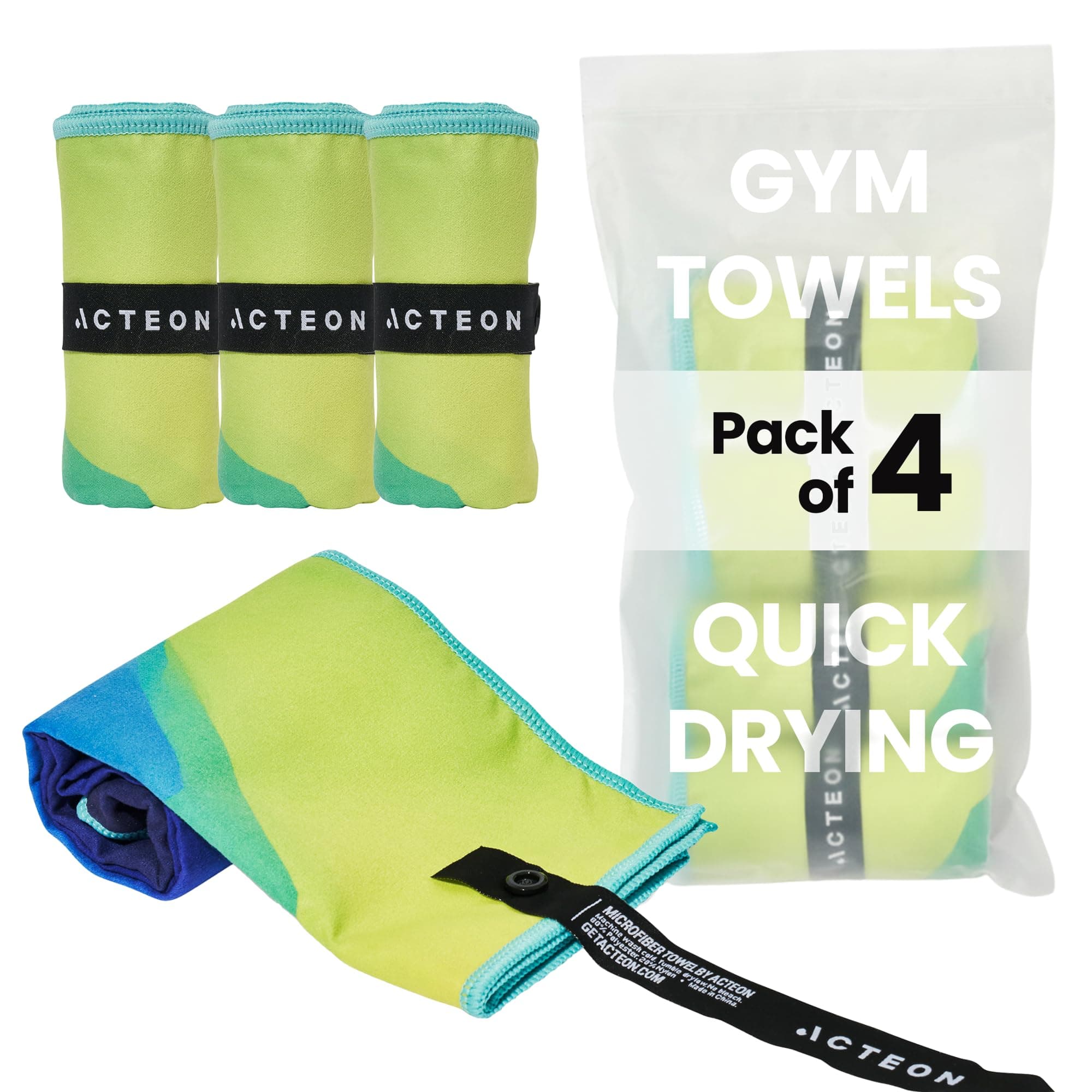 Acteon Microfiber Gym Towels 4 Pack, Quick Dry Odor Free Workout Towels for Men and Women, Super Absorbent Sports Sweat Towel for Gym, Yoga, Running, Travel, 16 x 30.5 Inch