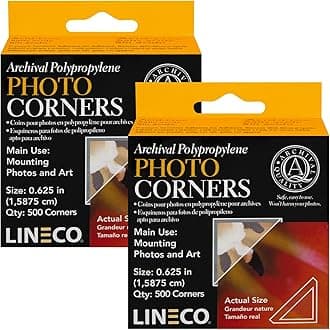 Lineco .625" Infinity Archival Polypropylene Clear Photo Corners. Acid-Free, Self Adhesive, Pressure Sensitive, Non-Yellowing, Scrapbooking, Displaying Photos, DIY. Pack of 500, Set of 2