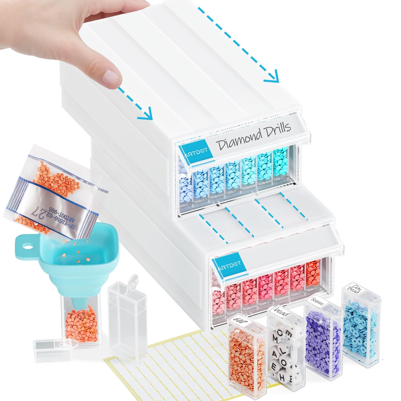 Storage Boxes for Diamond Painting, 2 Set Stackable Craft Storage Organizers 70 Slots Individual Containers for Diamond Art Beads Nail Pill Rhinestones Seed