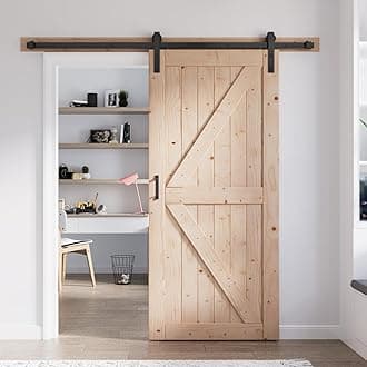 FREDBECK 36in x 80in Sliding Barn Door with 6.6FT sliding Door Hardware Kit Included K Shape Solid Spruce Wood Panel for Bedroom Assembly