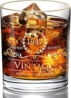 1947 78th Birthday Gifts for Men/Dad/Son, Vintage Unfading 24K Gold Hand Crafted Old Fashioned Whiskey Glasses, Perfect for Gift and Home Use - 10 oz Bourbon Scotch, Party Decorations