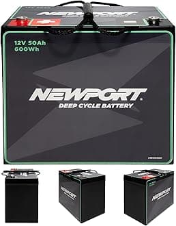 Newport 12V50Ah Deep Cycle Heavy-Duty Marine Battery, Lightweight & Sealed AGM, Trolling Motor Compatible