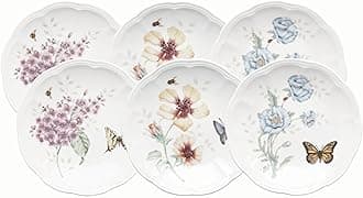 Dinnerware Set, Butterfly Meadow 6-Piece Tidbit Plate Set, Service For 6, Durable Porcelain Appetizer Plates, Dishwasher And Microwave Safe, Ceramic Plates, Salad Plate (Assorted, 6 Piece)