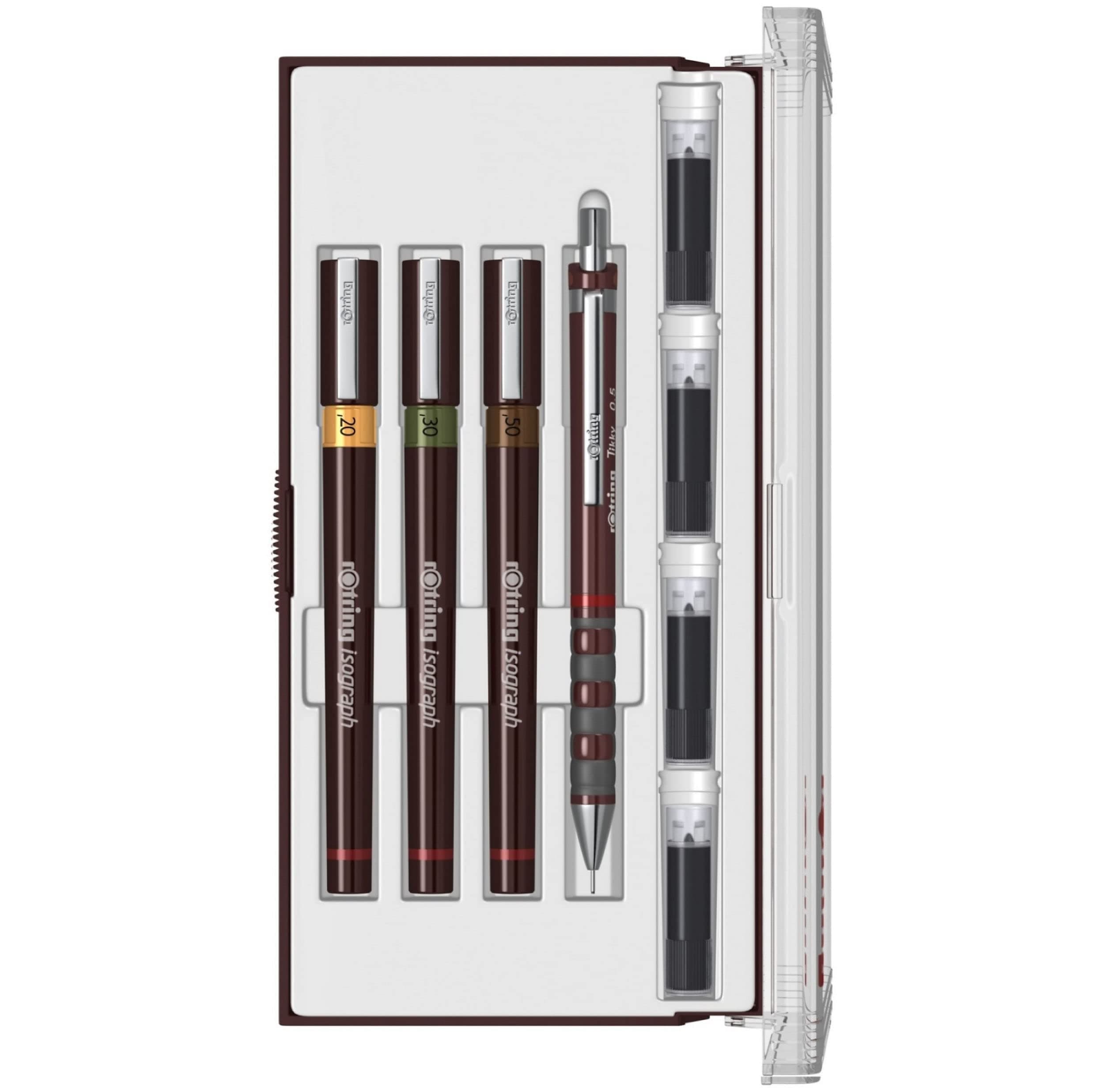 Isograph Junior Set 3x Technical Pens | 0.20mm0.30mm0.50mm Fineliner Pens + Accessories