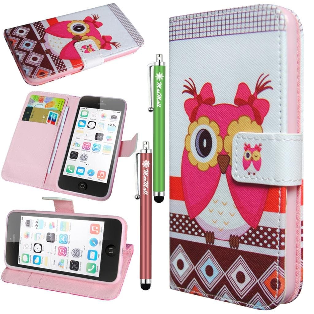 MaxMall Owl Pattern Stand PU Leather Wallet Case & Cover Slim Fit for Apple iphone 5C, With Credit Cards Slots/Money Holder #19
