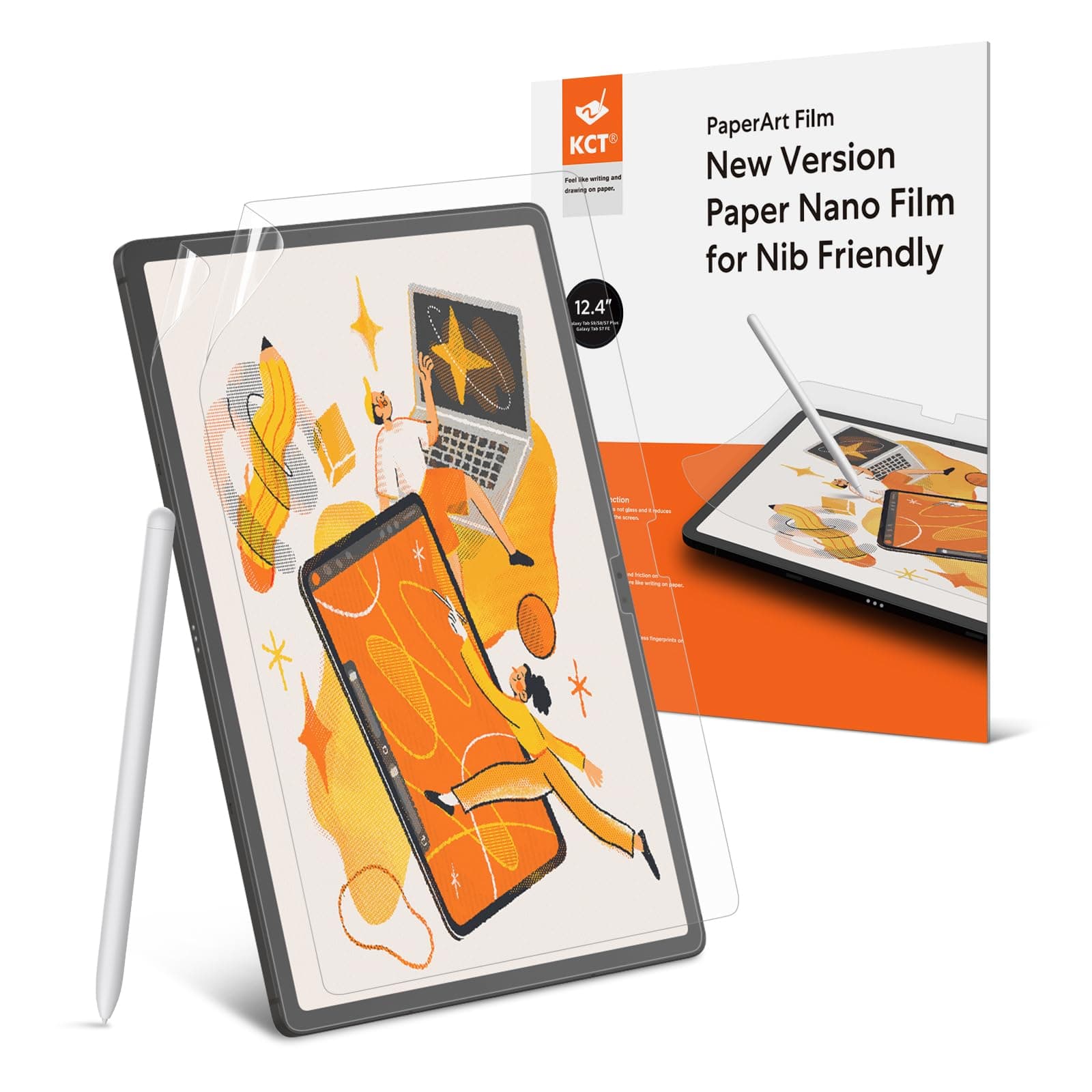 [2 PACK]Paperfeel Screen Protector 12.4 inch for Samsung Galaxy Tab S7 plus Screen Protector, KCT Paperfeel Tab S7 plus Matte Screen Protector Easy Installation Anti Glare Compatible with S Pen