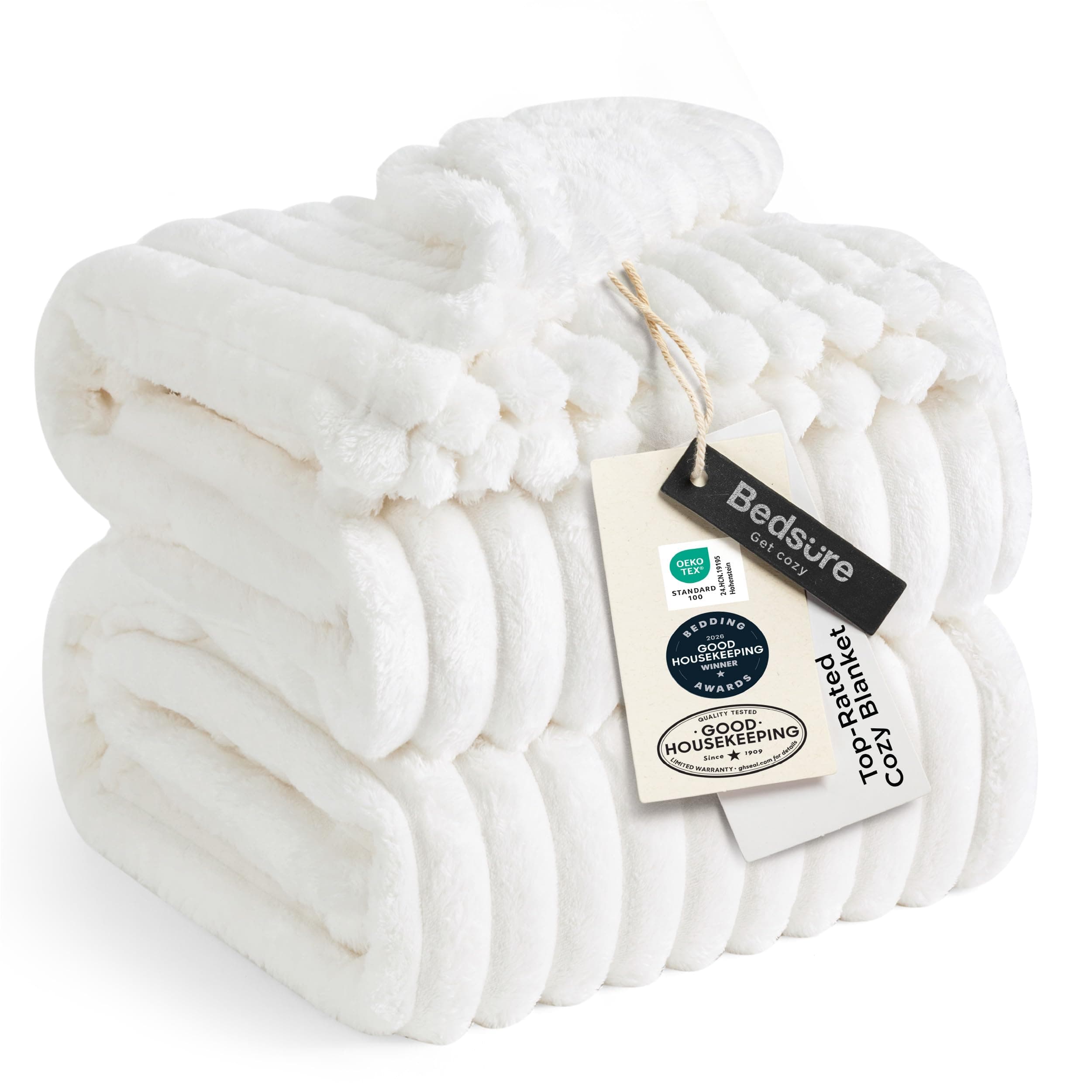 GentleSoft King Size Blanket for Bed - Cozy Soft Blankets for Women, Cute Large Bedding Fleece Throws for Girls, Off White, 108x90 Inches