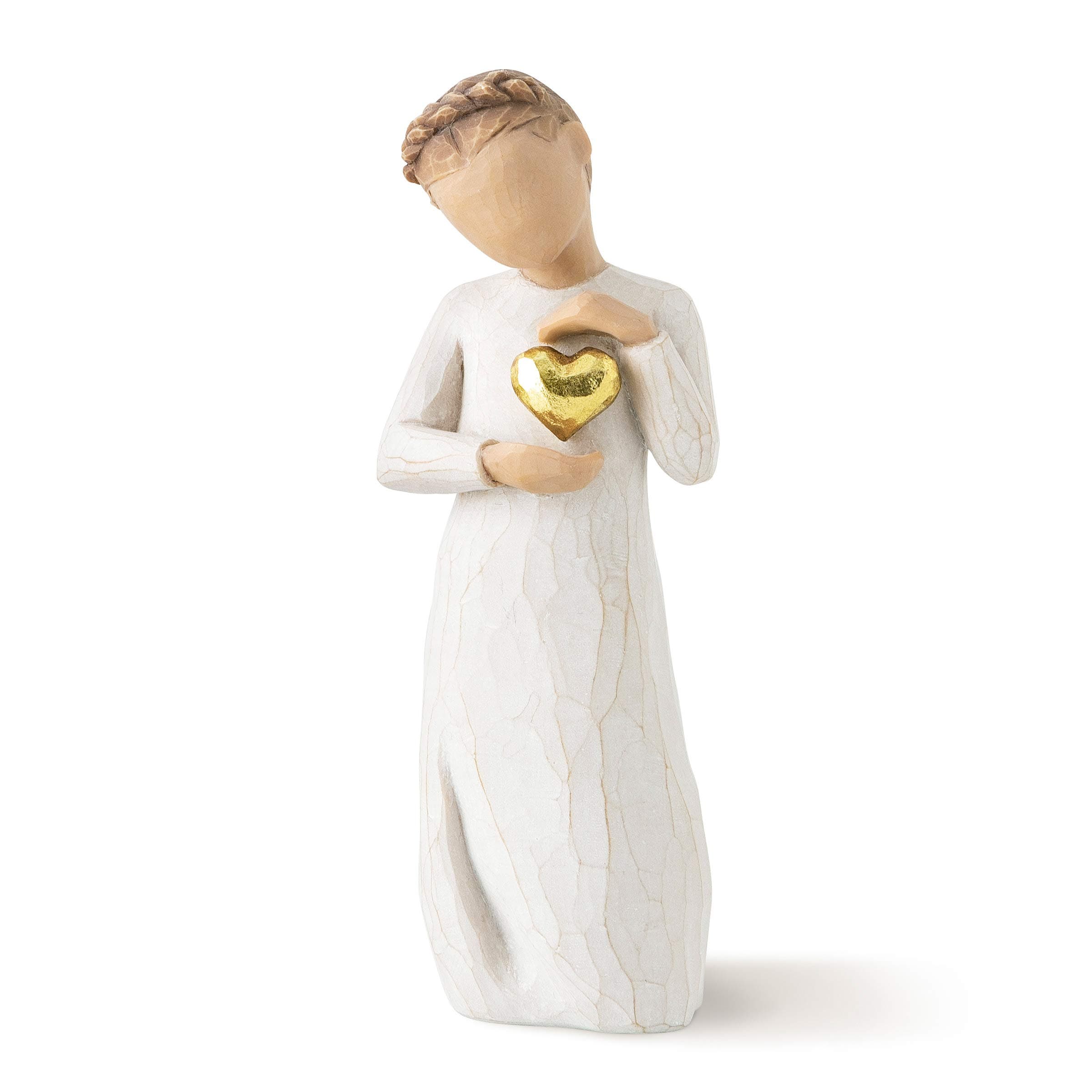 Willow Tree Keepsake, Kept Forever in The Heart, Figure Holding Gold Leaf Heart, an Expression of Love and Caring or to Express Sympathy and Comfort, Sculpted Hand-Painted Figure