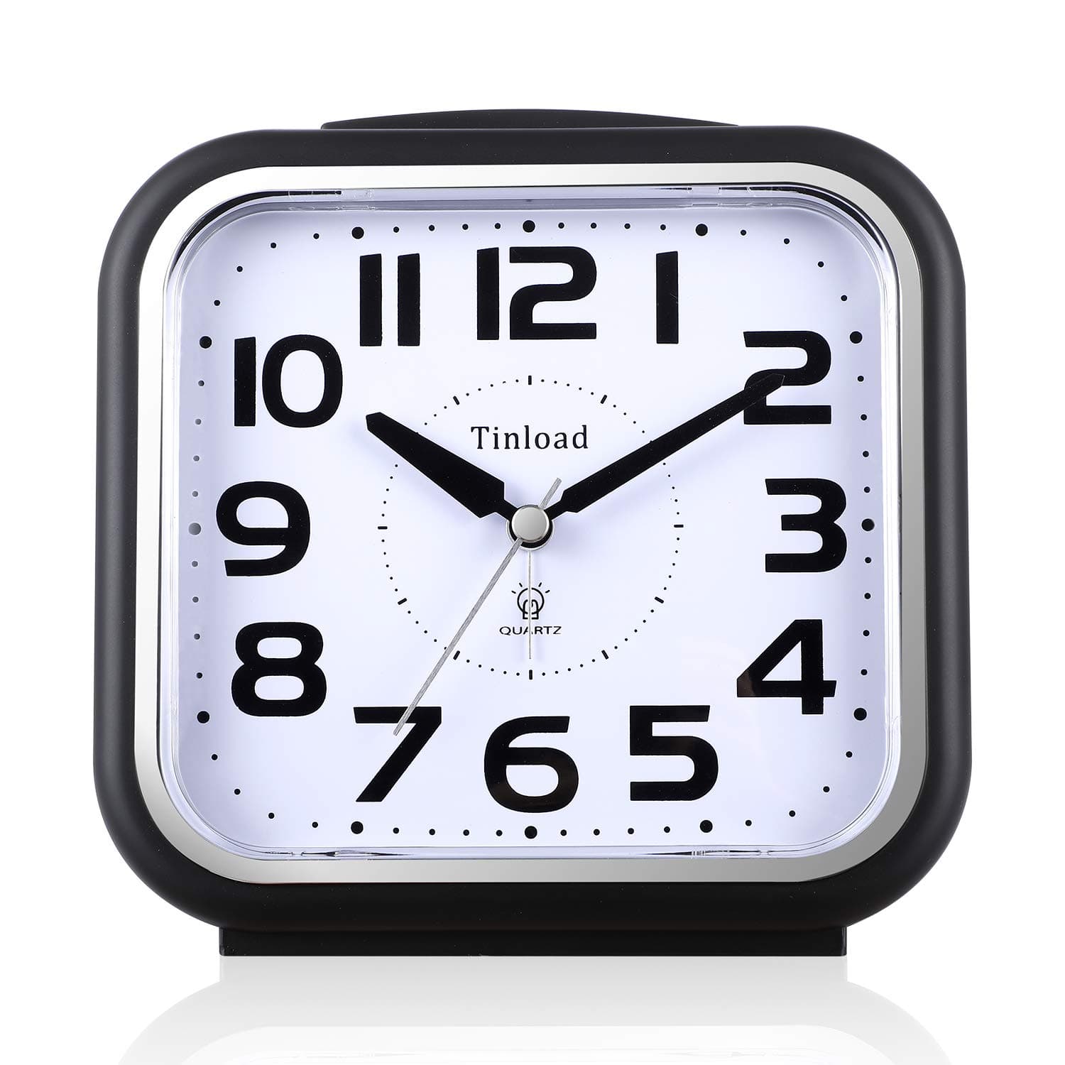 5.5" Large Analog Alarm Clock Silent Non Ticking, Gentle Wake, Beep Sounds, Increasing Volume, Battery Operated Snooze and Manual Light, Easy Set, Black (Best for Elder)