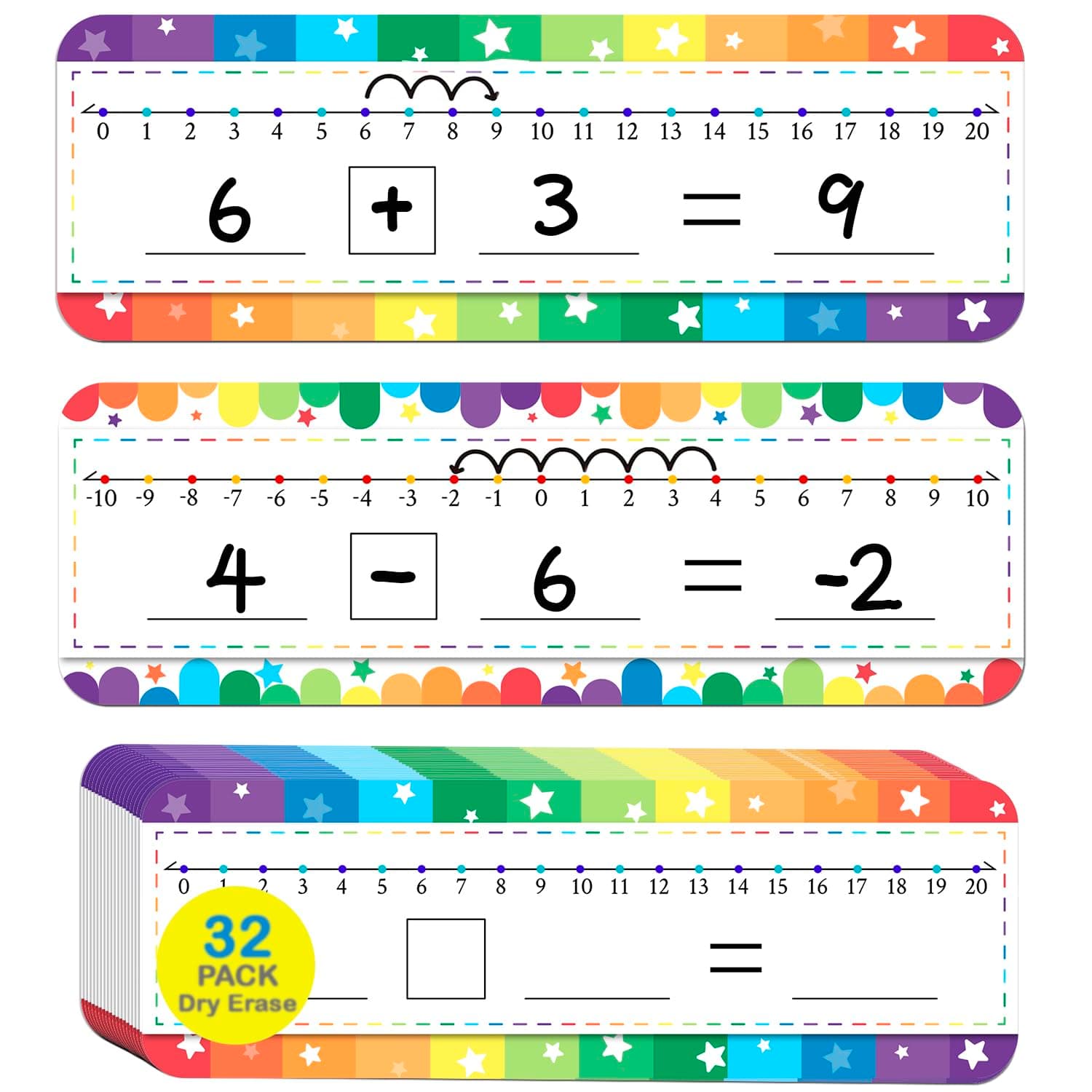 32 Pack Number Line Dry Erase White Board Double Sided Classroom Must Haves Math Manipulatives Teacher Supplies for Kindergarten Elementary Special Education Students Homeschool 12"x4"