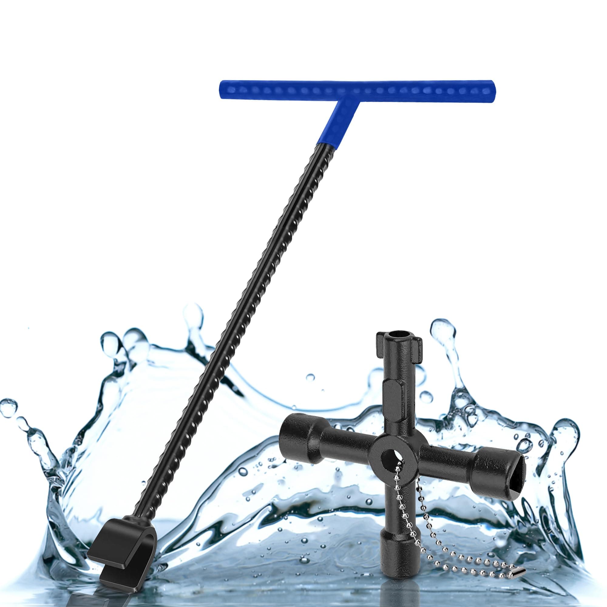 Water Meter Key 2Pcs – Steel Water Shut Off Tool Includes 16 inch box end Water Meter Wrench & 1 Black Utility Key – Perfect for electric water gas meter box cupboard cabinet, opening key