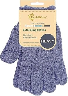 Exfoliating Dual Texture Bath Gloves for Shower, Spa, Massage and Body Scrubs, Dead Skin Cell Remover, Gloves with Hanging Loop (1 Pair Heavy Glove)