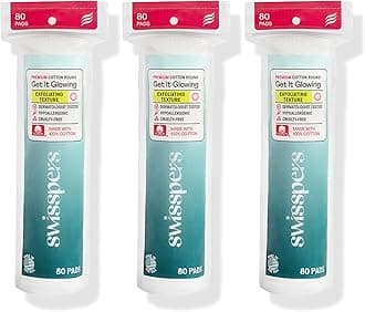 Premium Exfoliating Cotton Rounds – 80 Count (Pack of 3) – 100% Pure Cotton, Dual-Sided Surface Pads for Gentle Exfoliation, Optimal Cleansing and Makeup Removal