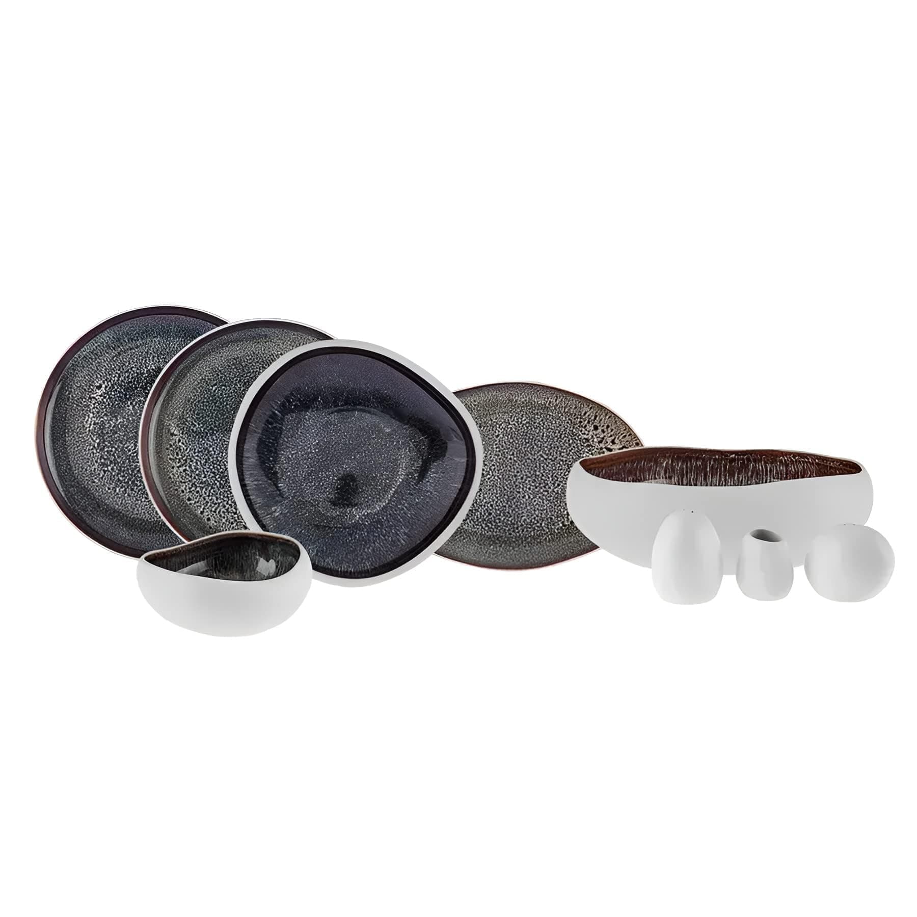 Karaca Streamline Galactic Reactive 59 Piece,Dinnerware Set for 12 People,Dinner Plates,Pasta Bowls,Salad/Cereal/Soup Bowls,Side Plates,Serving Platters,Porcelain Tableware,Crockery Set,White