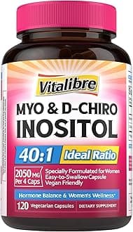 Vitalibre Inositol Supplement, Myo-Inositol & D-Chiro Inositol Supplements for Women, 40:1 Ideal Ratio, Hormone Balance and Women’s Wellness, 120 Vegan Capsules