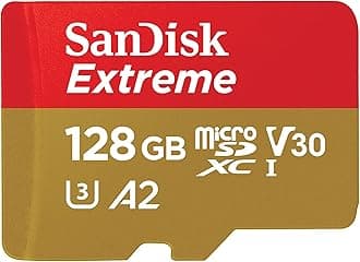 SANDISK 128GB Extreme microSDXC UHS-I Memory Card with Adapter - C10, U3, V30, 4K, 5K, A2, Micro SD Card - SDSQXAA-128G-GN6MA