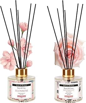 Soul & Scents Blossom & Midnight Rose Reed Diffuser Set - 120ml with 6 Fiber Sticks Each | Stress Relief & Aromatherapy | Scented Air Freshener for Home, Bedroom, Bathroom & Office | Pack of 2