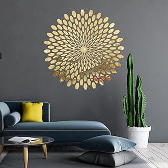 Azonee DIY Mirror Wall Stickers, Acrylic Sun Flower Mirror Wall Stickers, 3D Sunflower Self-Adhesive Removable Wall Art Decor DIY Round Acrylic Wall Decals for Home Living Room Bedroom Bathroom Decor