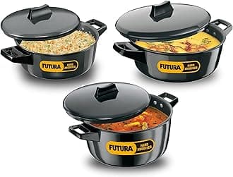 Hawkins Futura Hard Anodised Aluminum Cook-n-Serve Bowl with Hard Anodised Lid,Capacity (2lt-3lt-4lt) -3 pcs Set