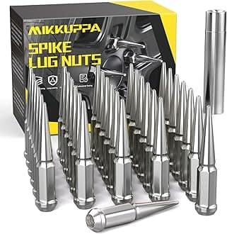 MIKKUPPA M14x1.5 32PCS Spike Lug Nuts, Replacement for Chevy Silverado Suburban GMC Sierra Yukon Ford F250 F350 RAM 2500 3500 Aftermarket Wheel, Chrome 4.4" Tall Acorn Tire Nuts with Socket Key